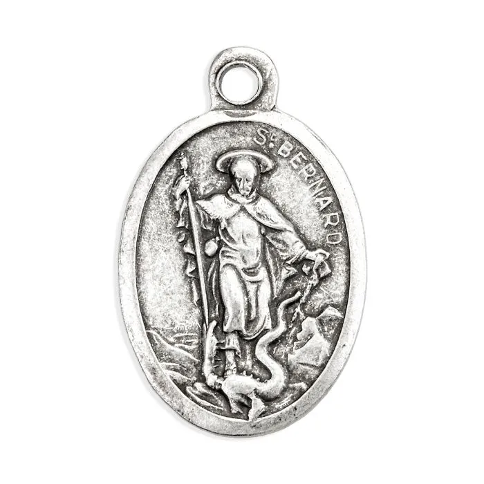 1 Oval Oxidized Saint Bernard Pray for Us Medal