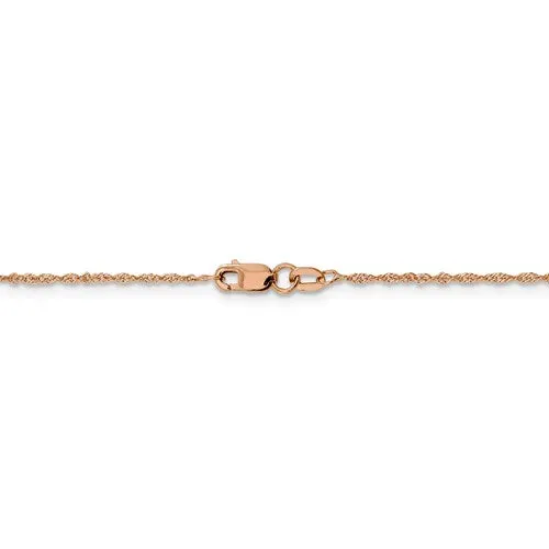 14K Rose Gold 1 mm Singapore Chain Available Sizes 16-24