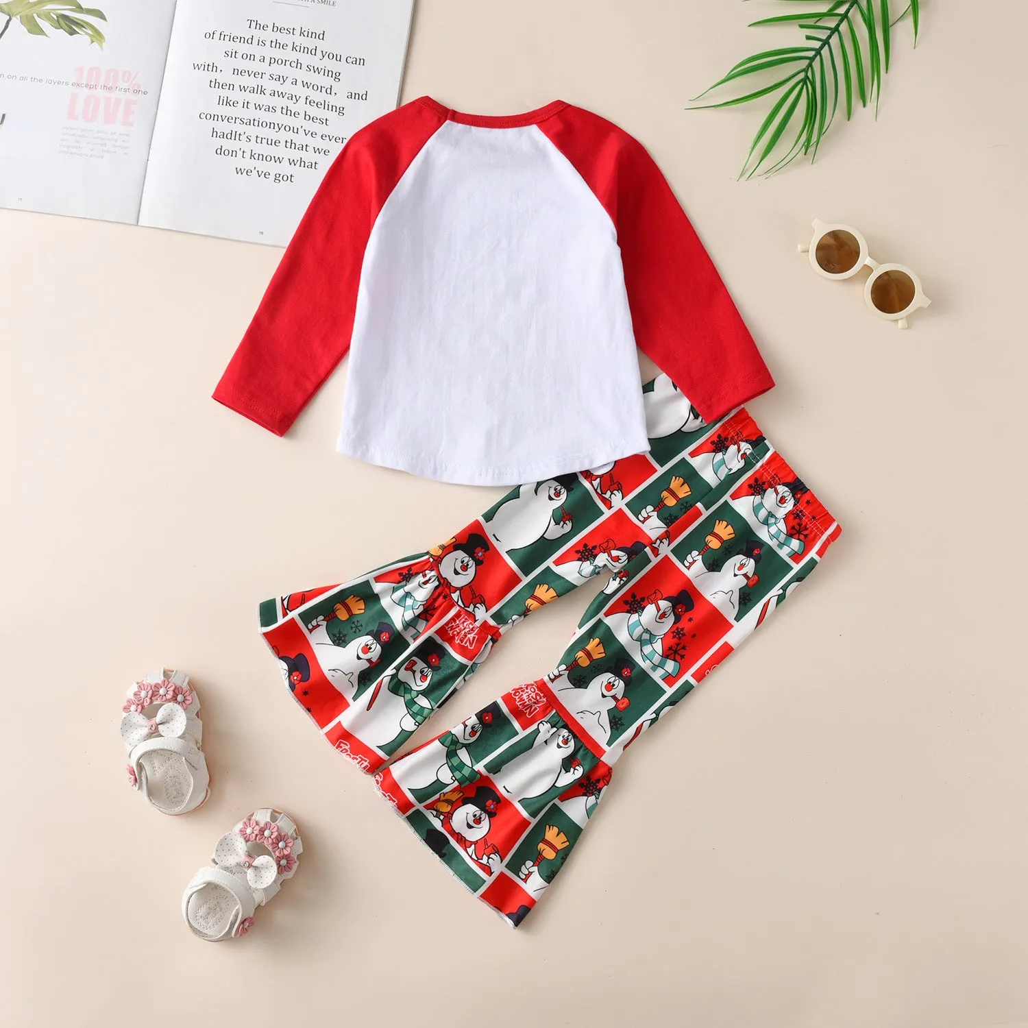 2 Pieces Set Baby Kid Girls Christmas Letters Print Tops And Cartoon Pants Wholesale 23101526