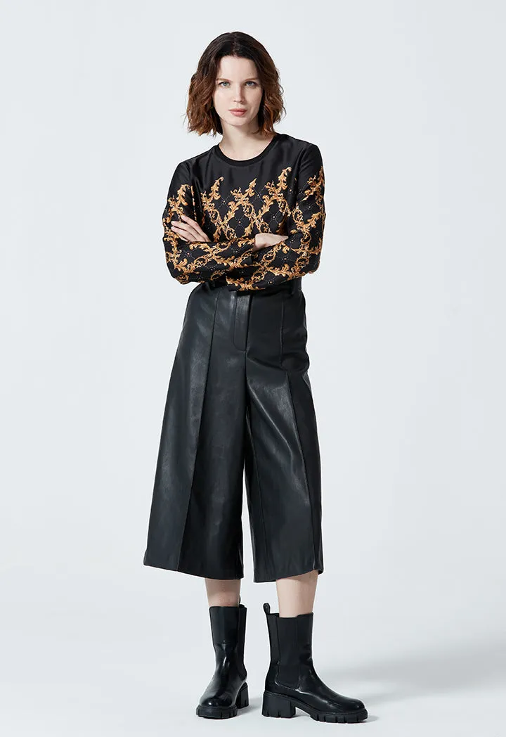 Allover Printed Contrast Classic Blouse