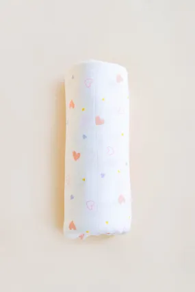 Bamboo Swaddle - White Hearts