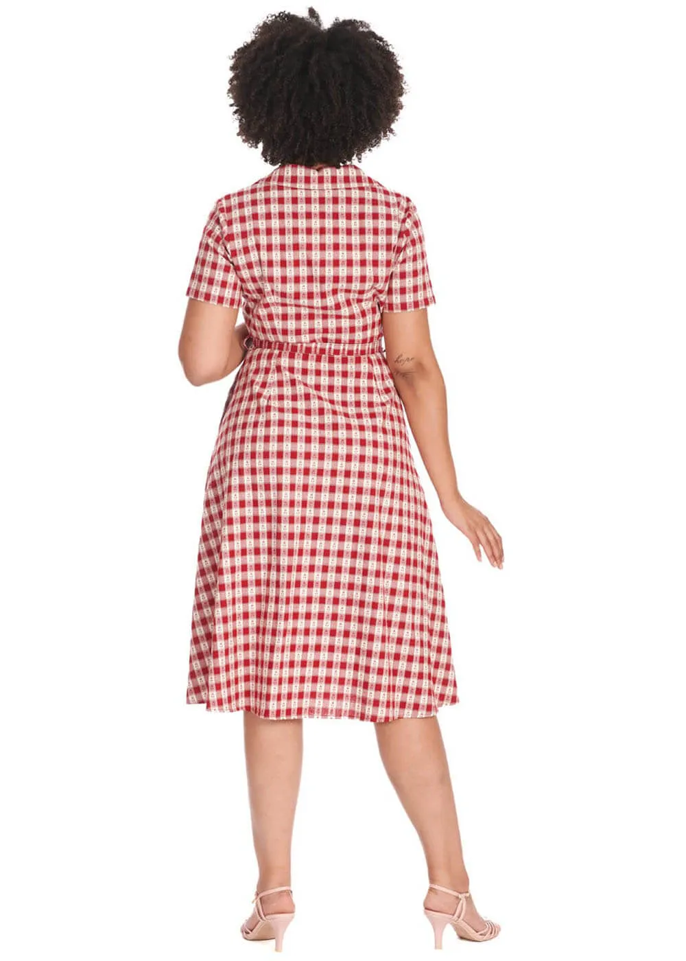 Banned Cherry Check 40's Flare Dress Red