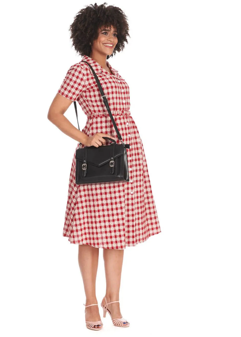 Banned Cherry Check 40's Flare Dress Red