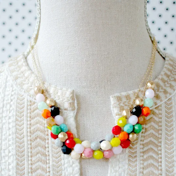 Beaded Three Strand Statement Necklace