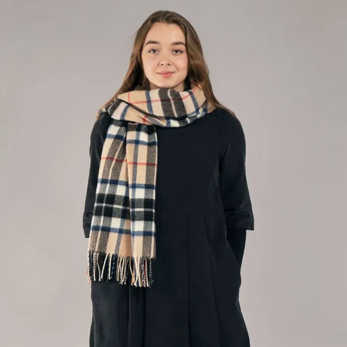 Bobbie Thomson Camel Modern Tartan Lambswool Stole