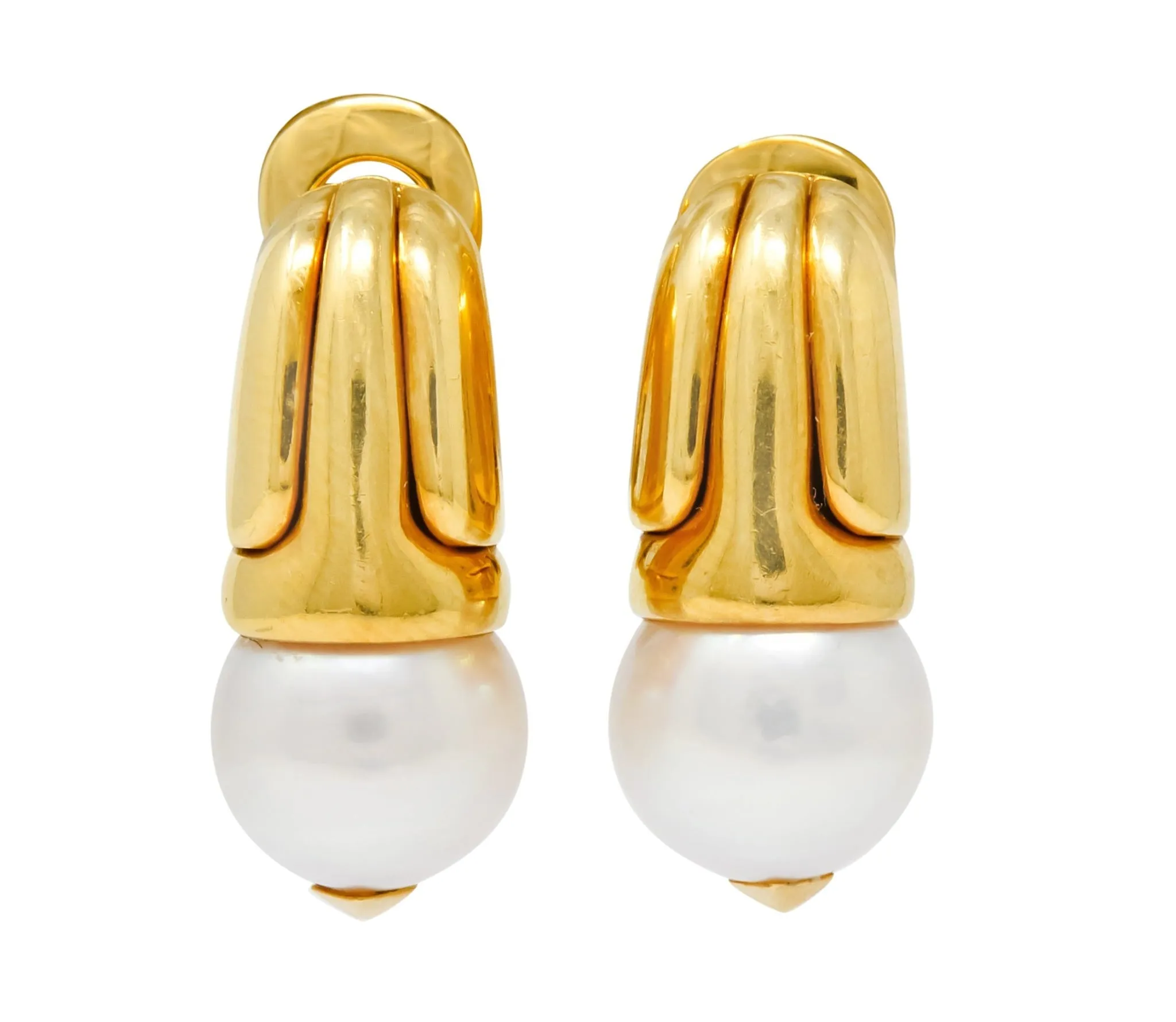 Bulgari Pearl 18 Karat Yellow Gold Drop Ear-Clip Earrings