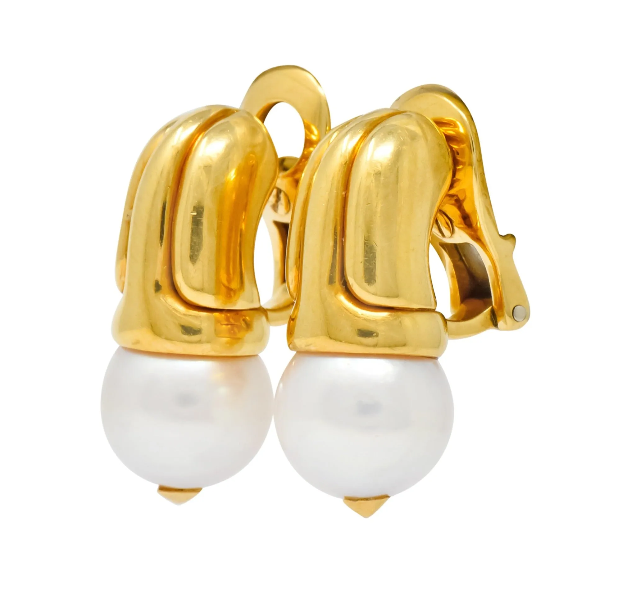 Bulgari Pearl 18 Karat Yellow Gold Drop Ear-Clip Earrings