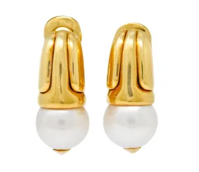 Bulgari Pearl 18 Karat Yellow Gold Drop Ear-Clip Earrings