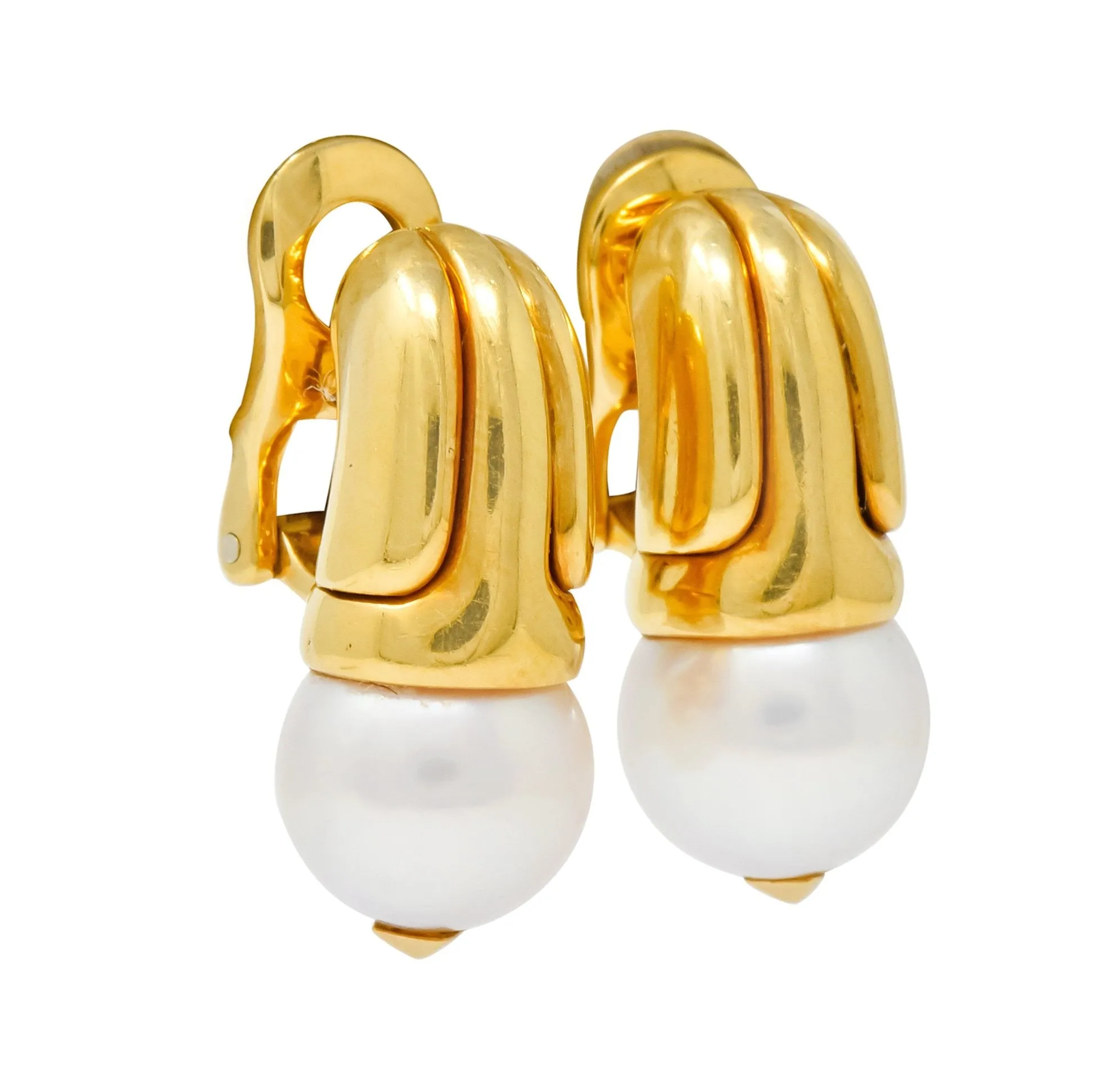 Bulgari Pearl 18 Karat Yellow Gold Drop Ear-Clip Earrings