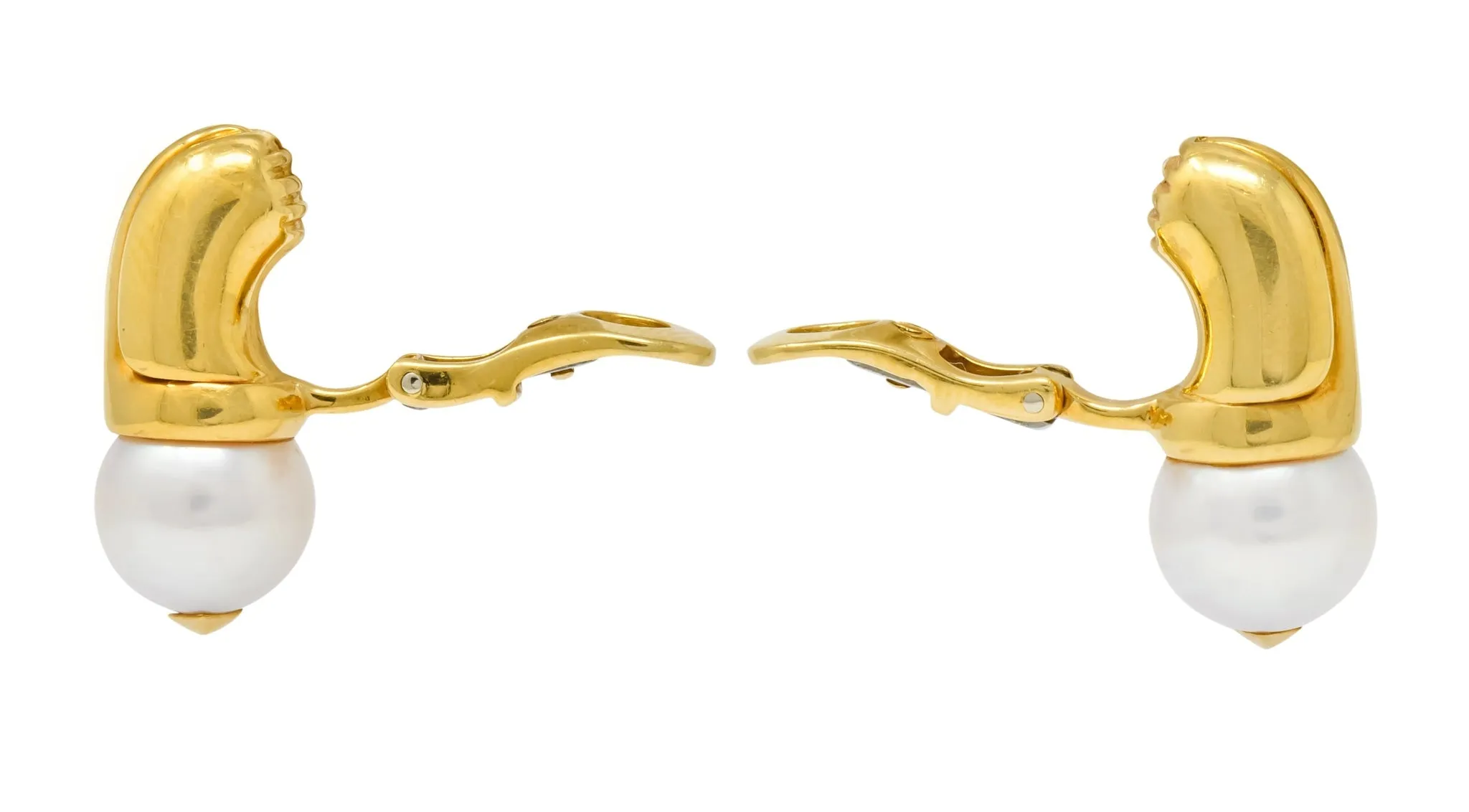 Bulgari Pearl 18 Karat Yellow Gold Drop Ear-Clip Earrings