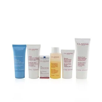 Clarins Head-to-Toe Moisturizing Essentials Set: Facial Cleanser+Eye Gel+Beauty Flash Balm+Hydra-Essentiel Cream+Body Lotion+Han