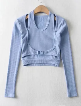 Double Layered Buckle Crop Top