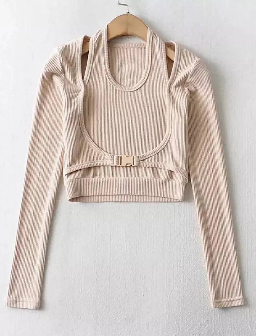 Double Layered Buckle Crop Top