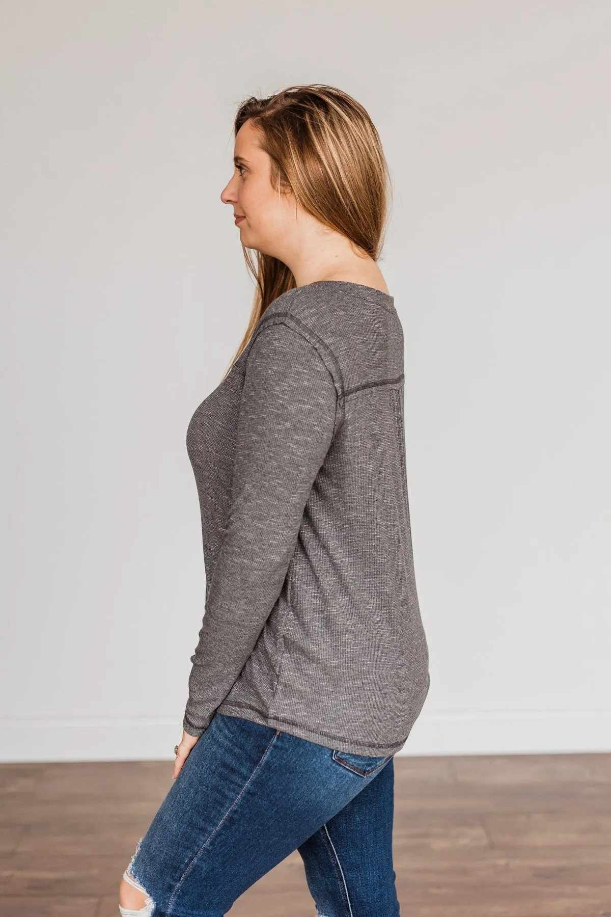 Fireside Memories Long Sleeve Top- Charcoal