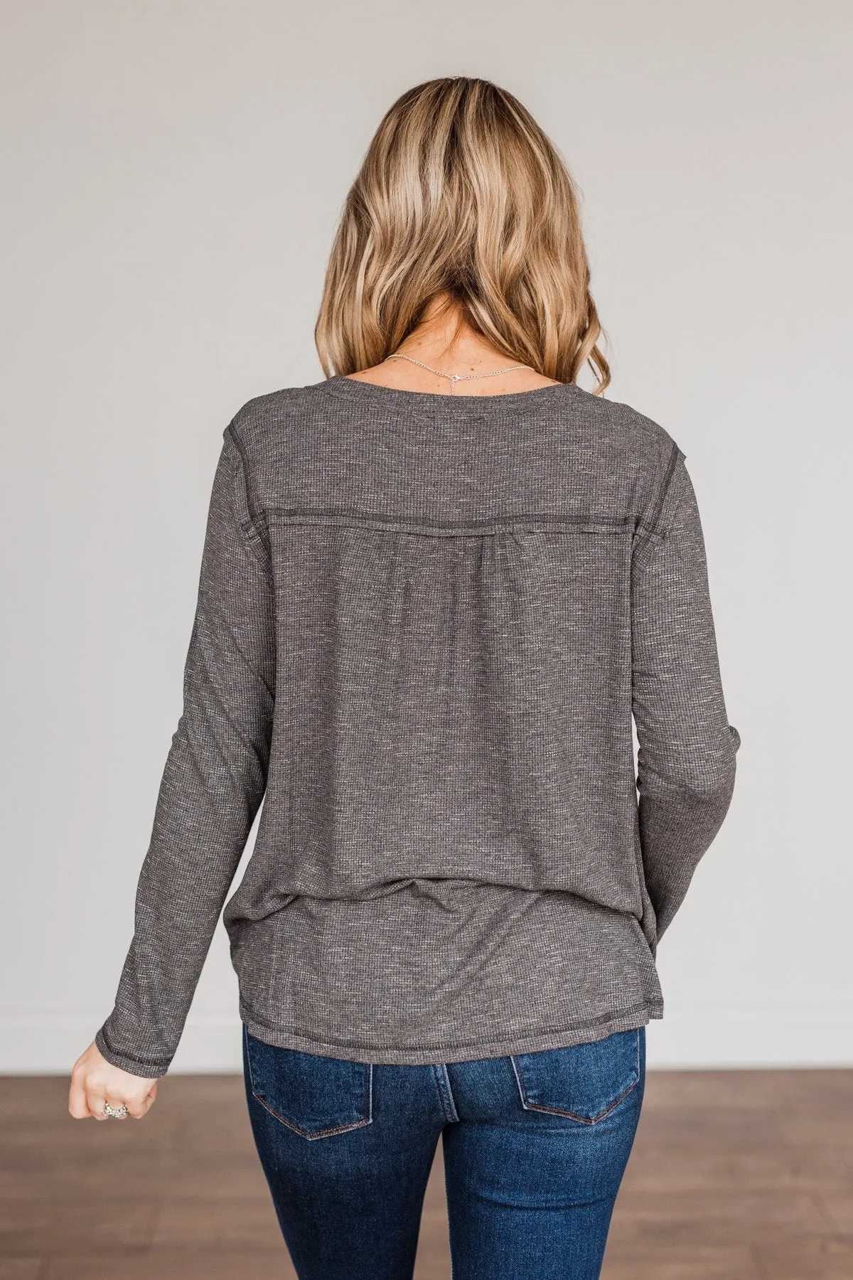 Fireside Memories Long Sleeve Top- Charcoal