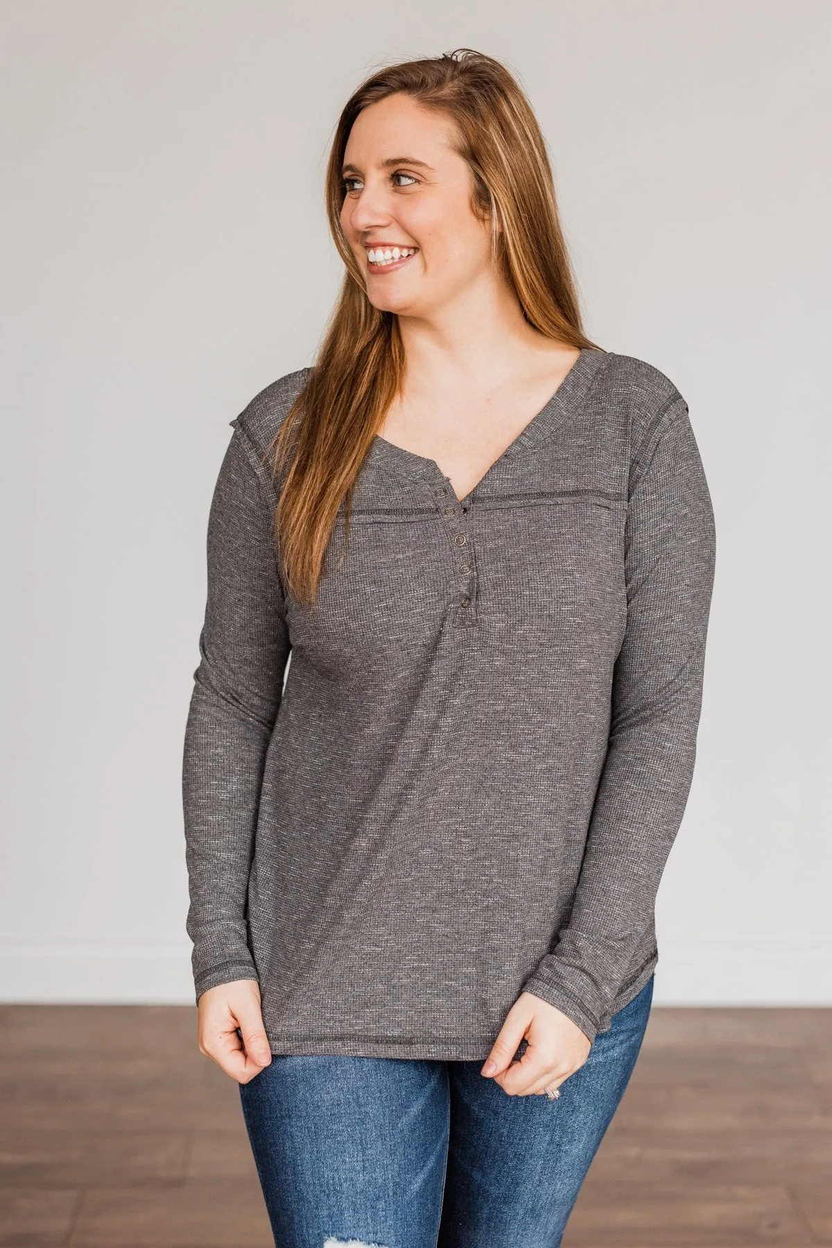 Fireside Memories Long Sleeve Top- Charcoal