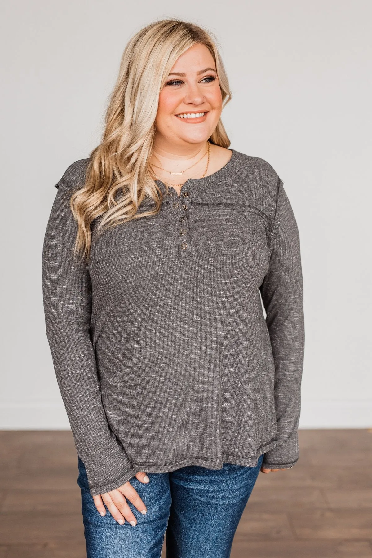 Fireside Memories Long Sleeve Top- Charcoal