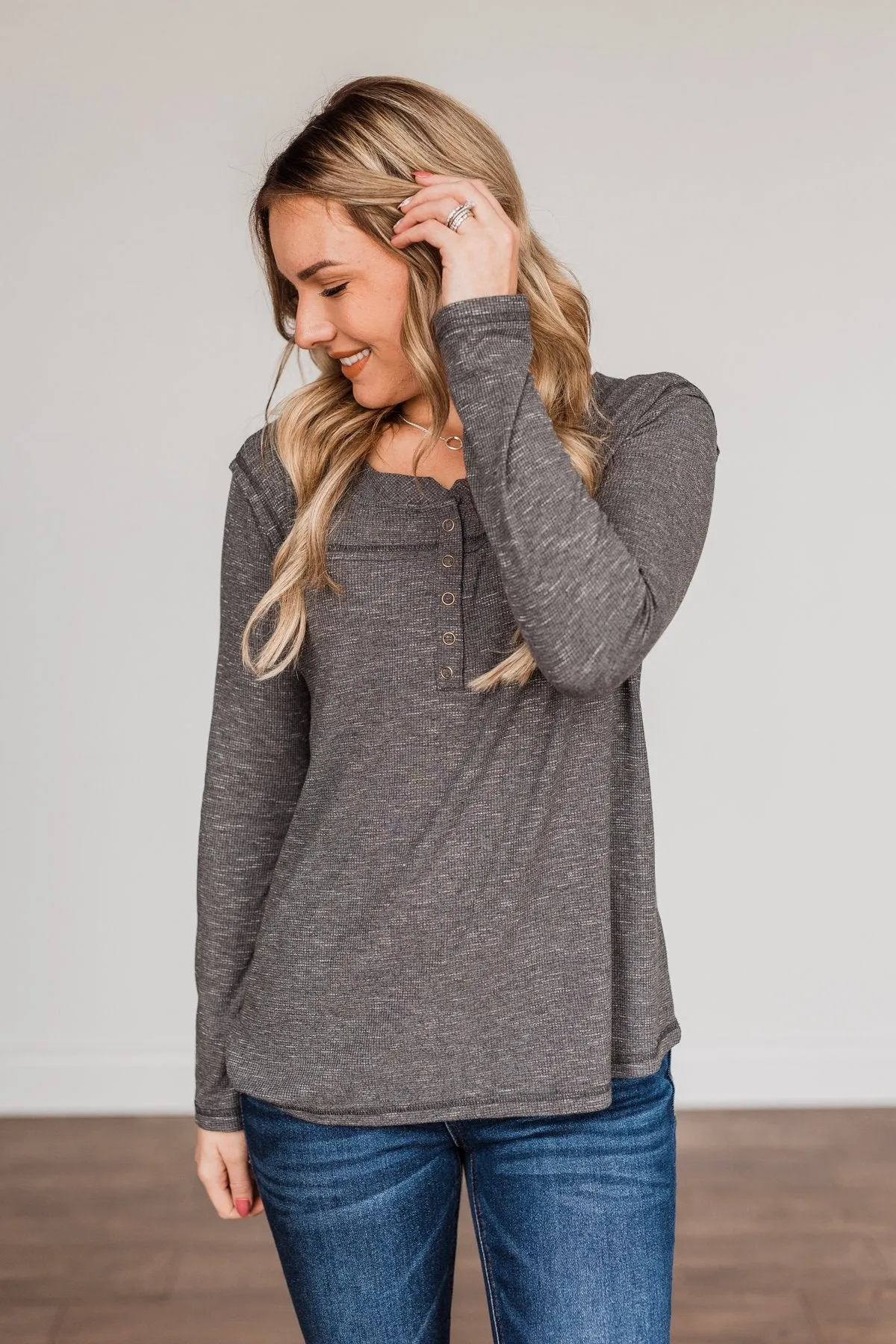 Fireside Memories Long Sleeve Top- Charcoal