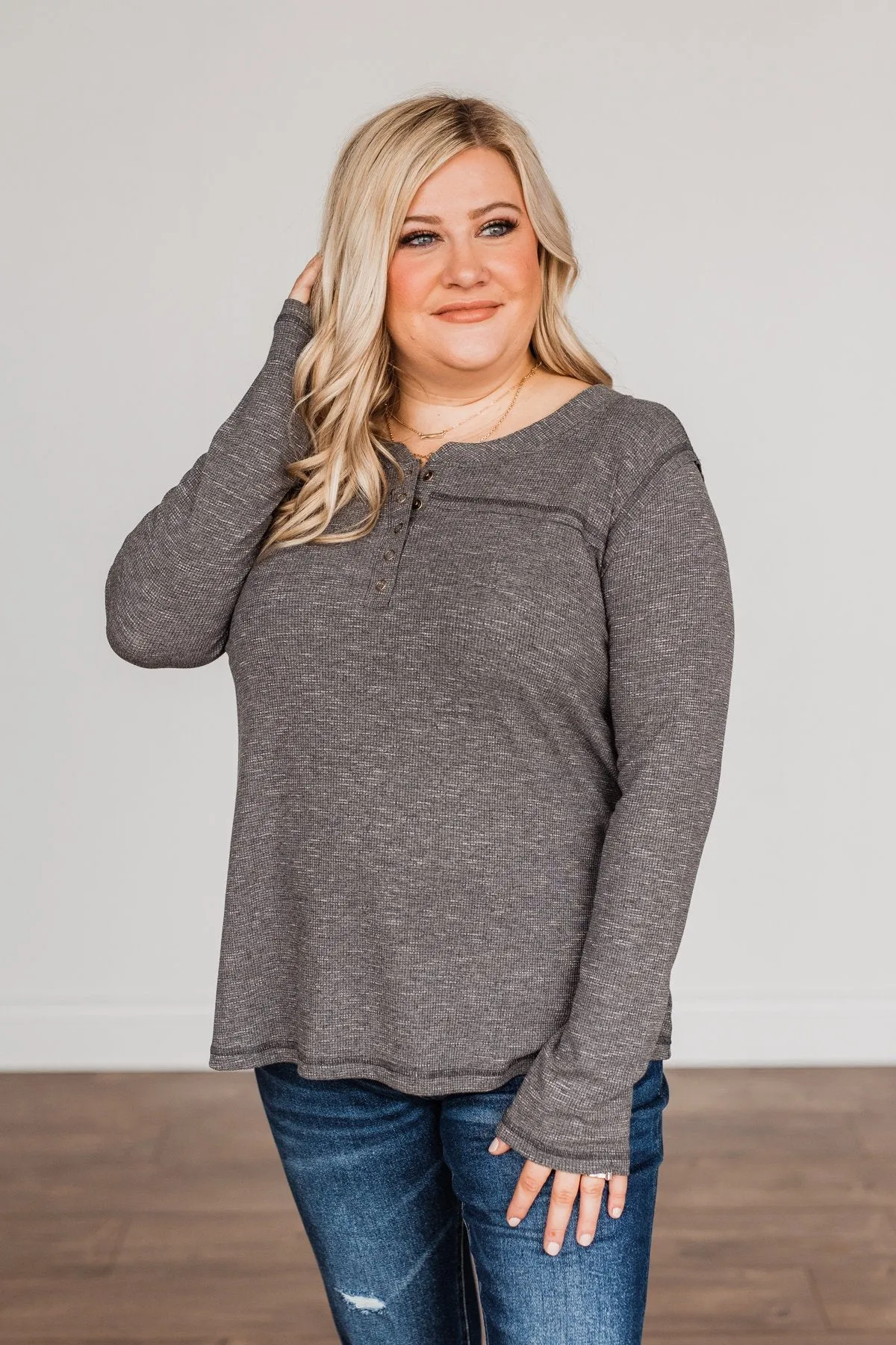 Fireside Memories Long Sleeve Top- Charcoal