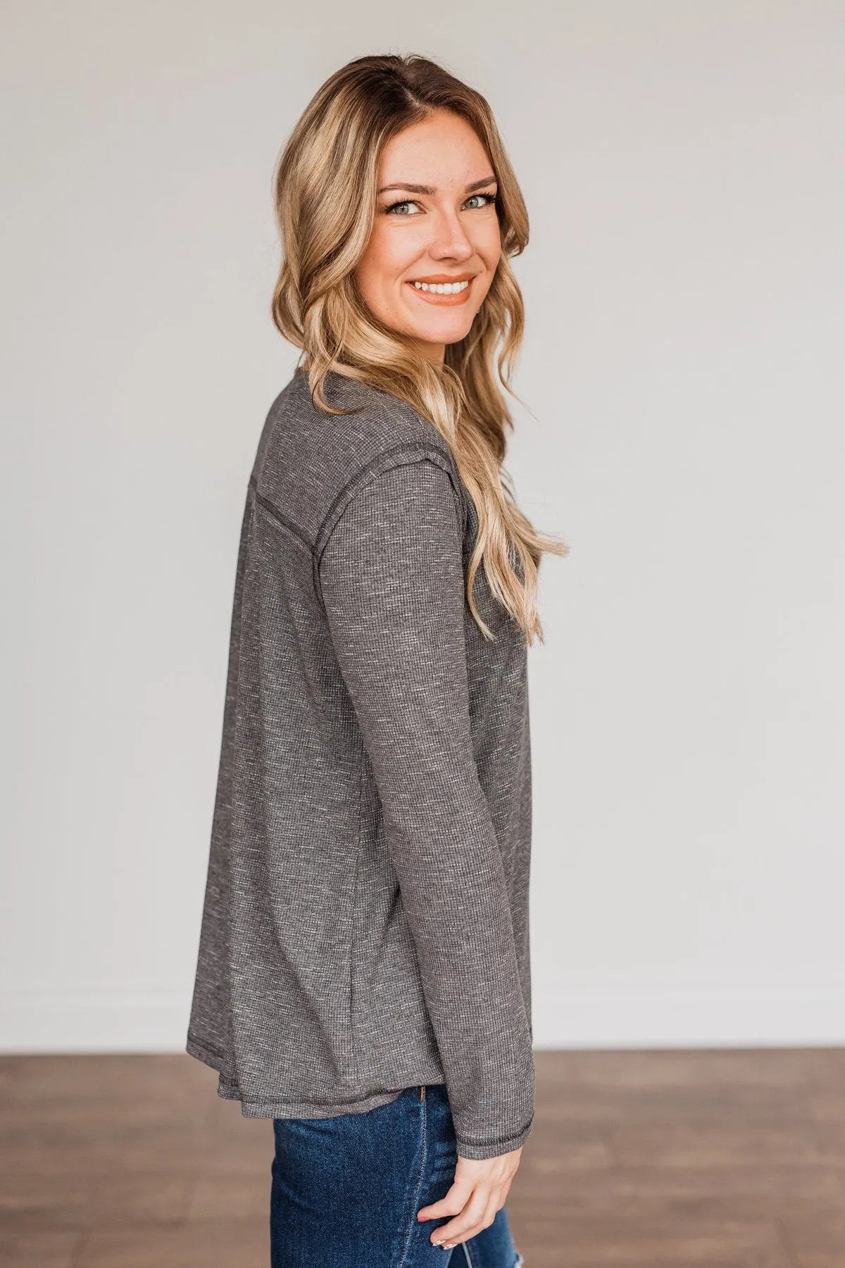 Fireside Memories Long Sleeve Top- Charcoal