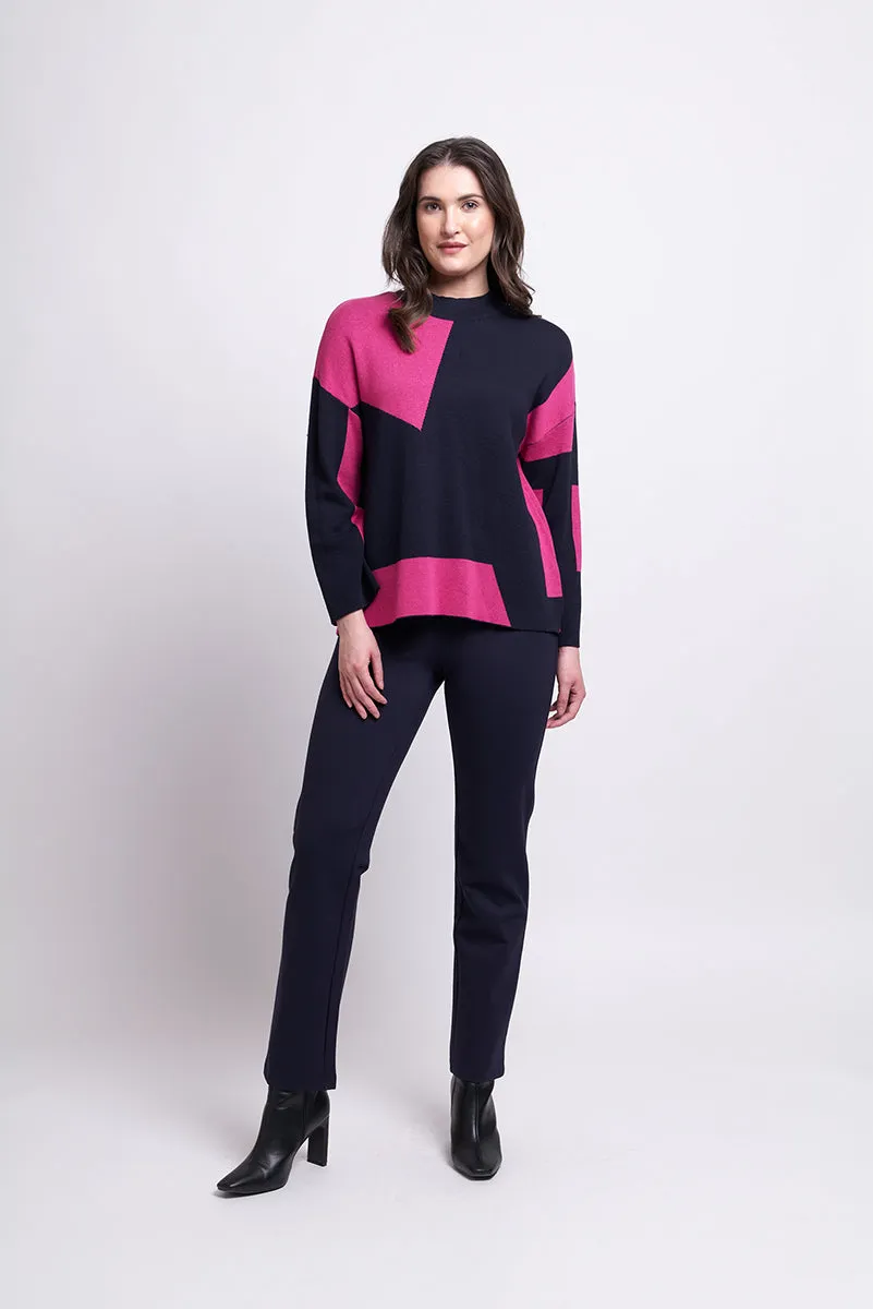 Foil - Chip off the Old Block Knit Top -  Navy Pink