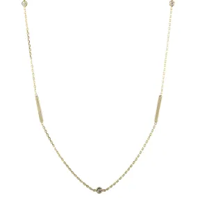 Gold Bar Chain with Five Bezel-Set Diamonds