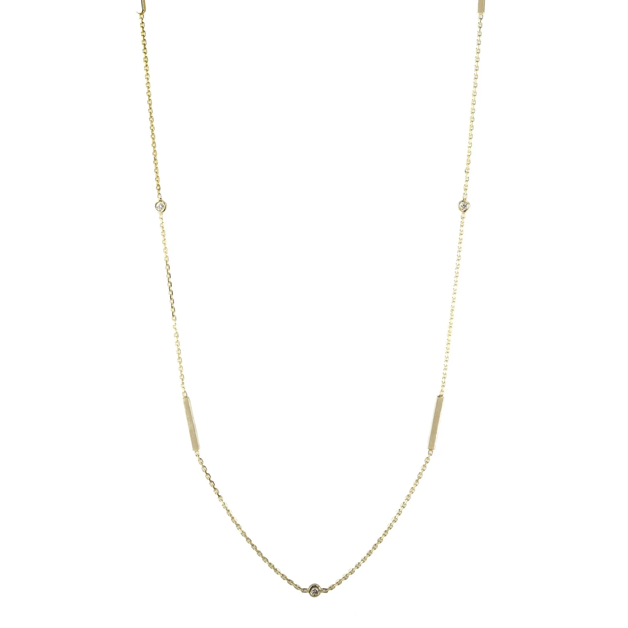 Gold Bar Chain with Five Bezel-Set Diamonds