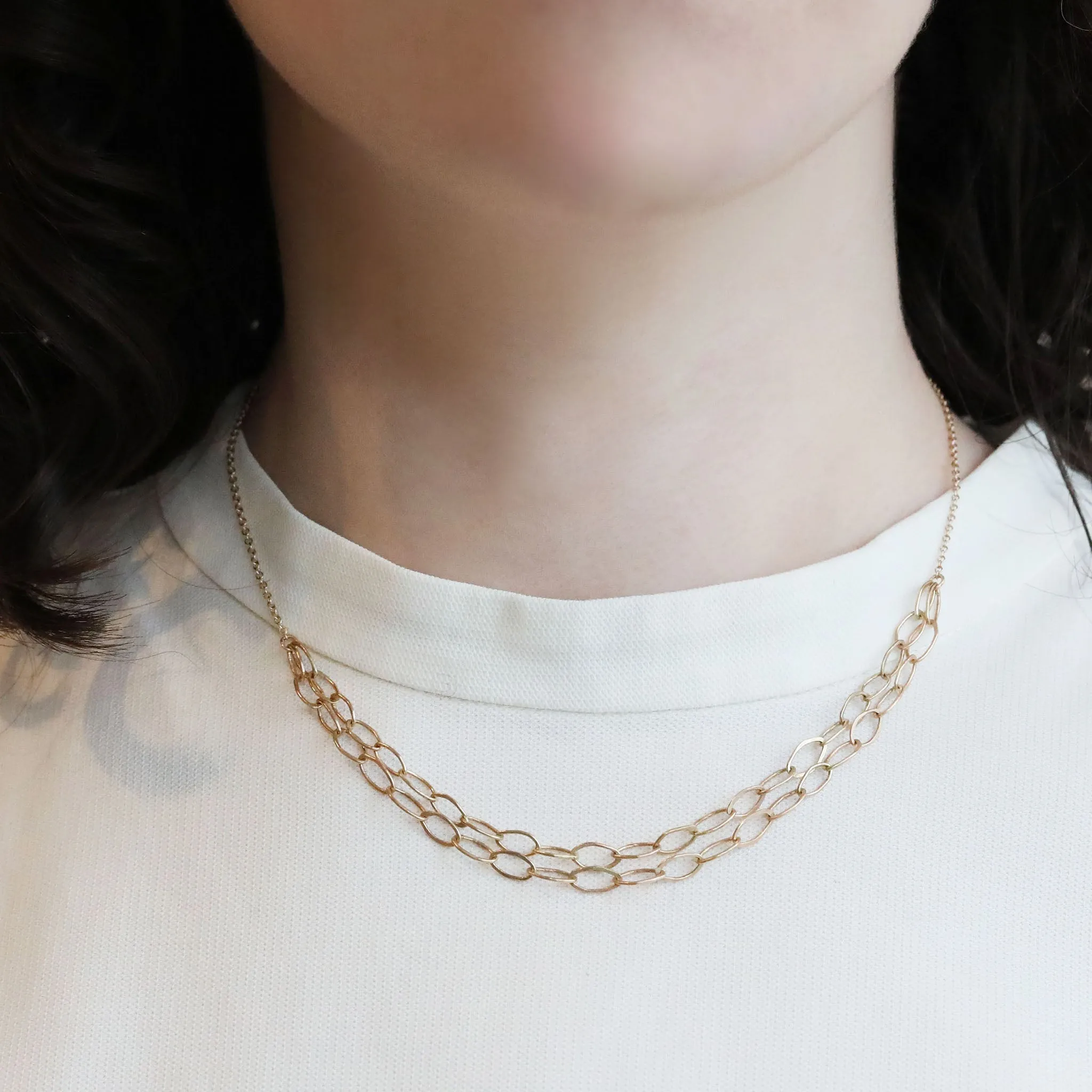 Gold Fran Necklace with a Double Layer Oval Chain