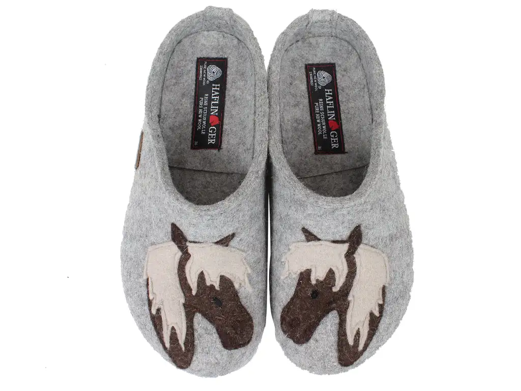 Haflinger Felt Clogs Grizzly Horse Grey