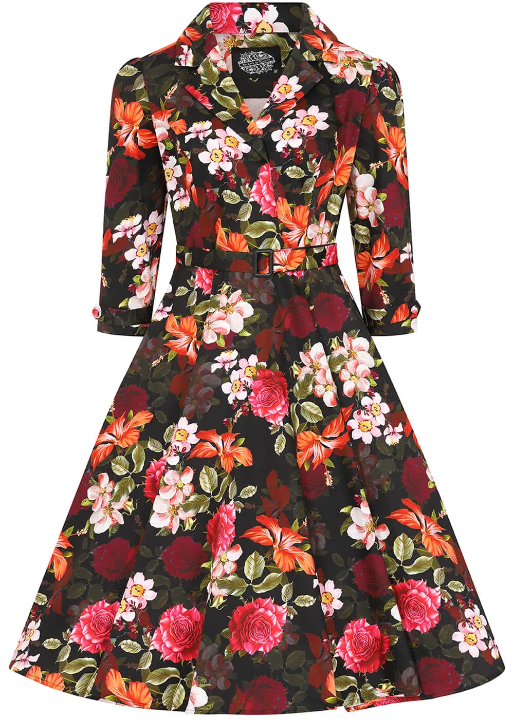 Hearts & Roses Kali Floral 50's Swing Dress Black