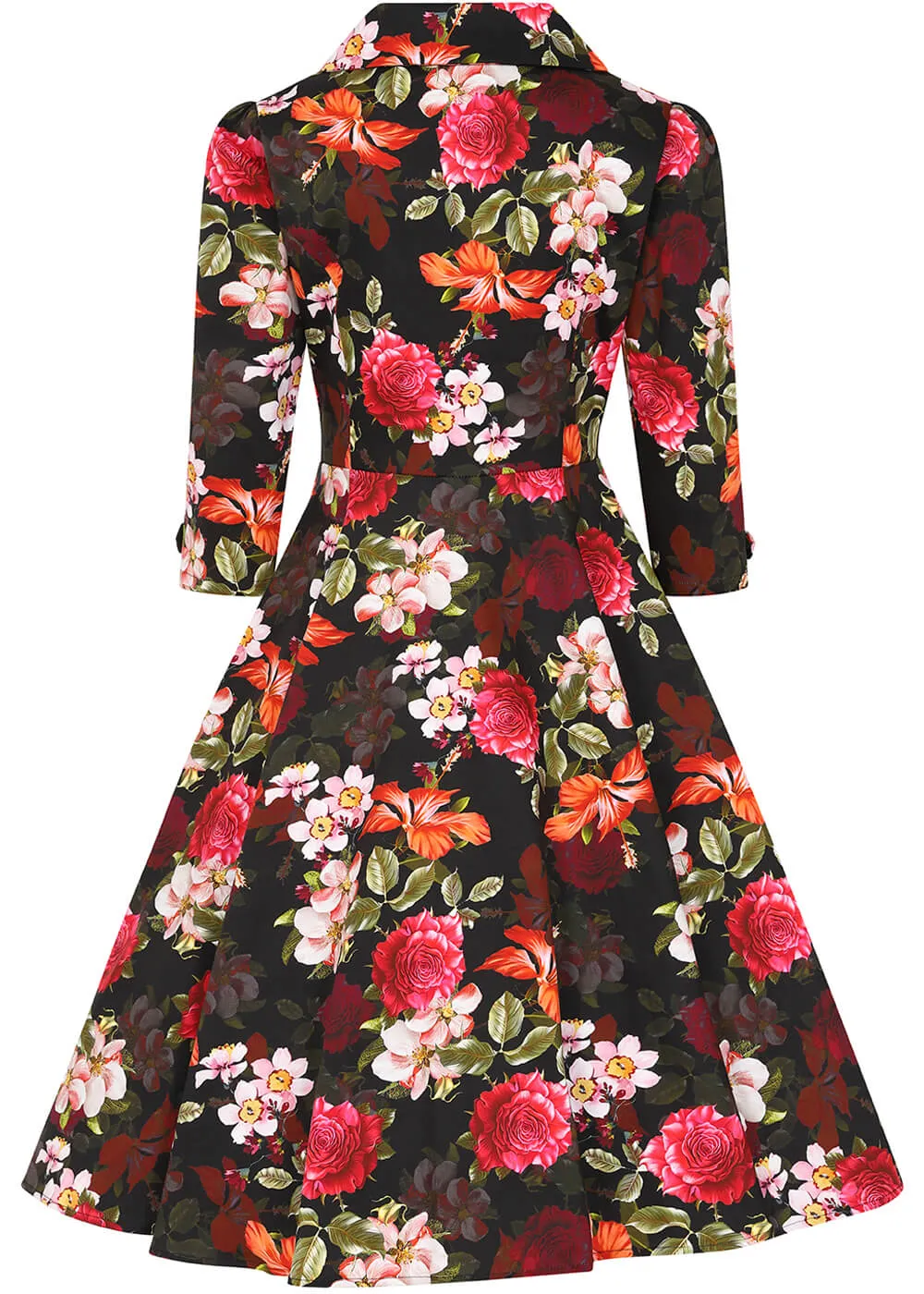 Hearts & Roses Kali Floral 50's Swing Dress Black