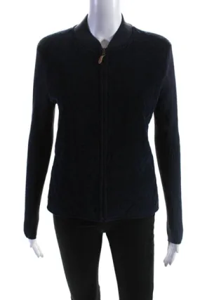 J. Mclaughlin Womens Cotton Quilted Round Neck Full Zip Jacket Navy Size M