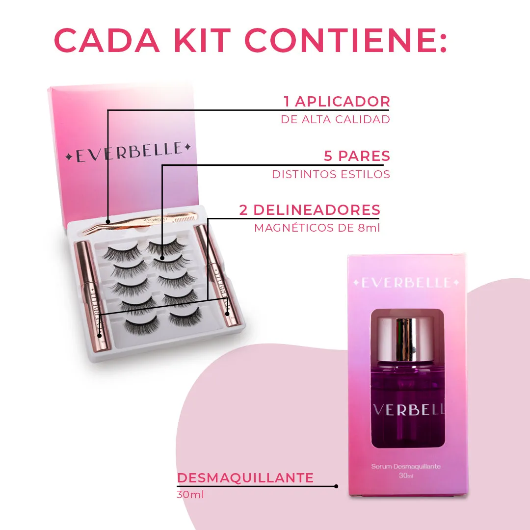 Kit Effortless con 5 pares de pestañas magnéticas + desmaquillante con Vitamina E