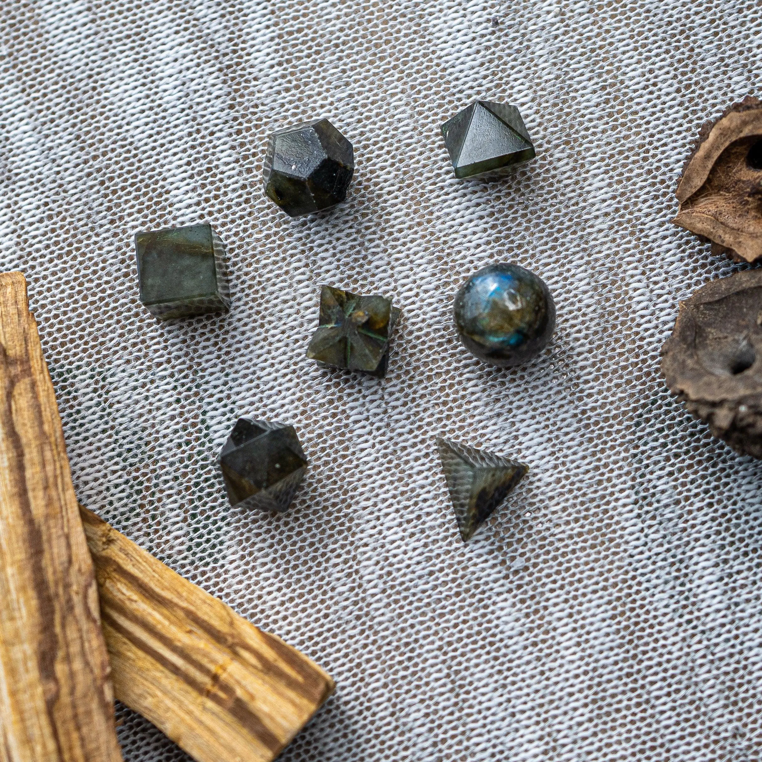 Labradorite Sacred 7 Geometry Set ~ Platonic Solids ~ Great for Crystal Grids