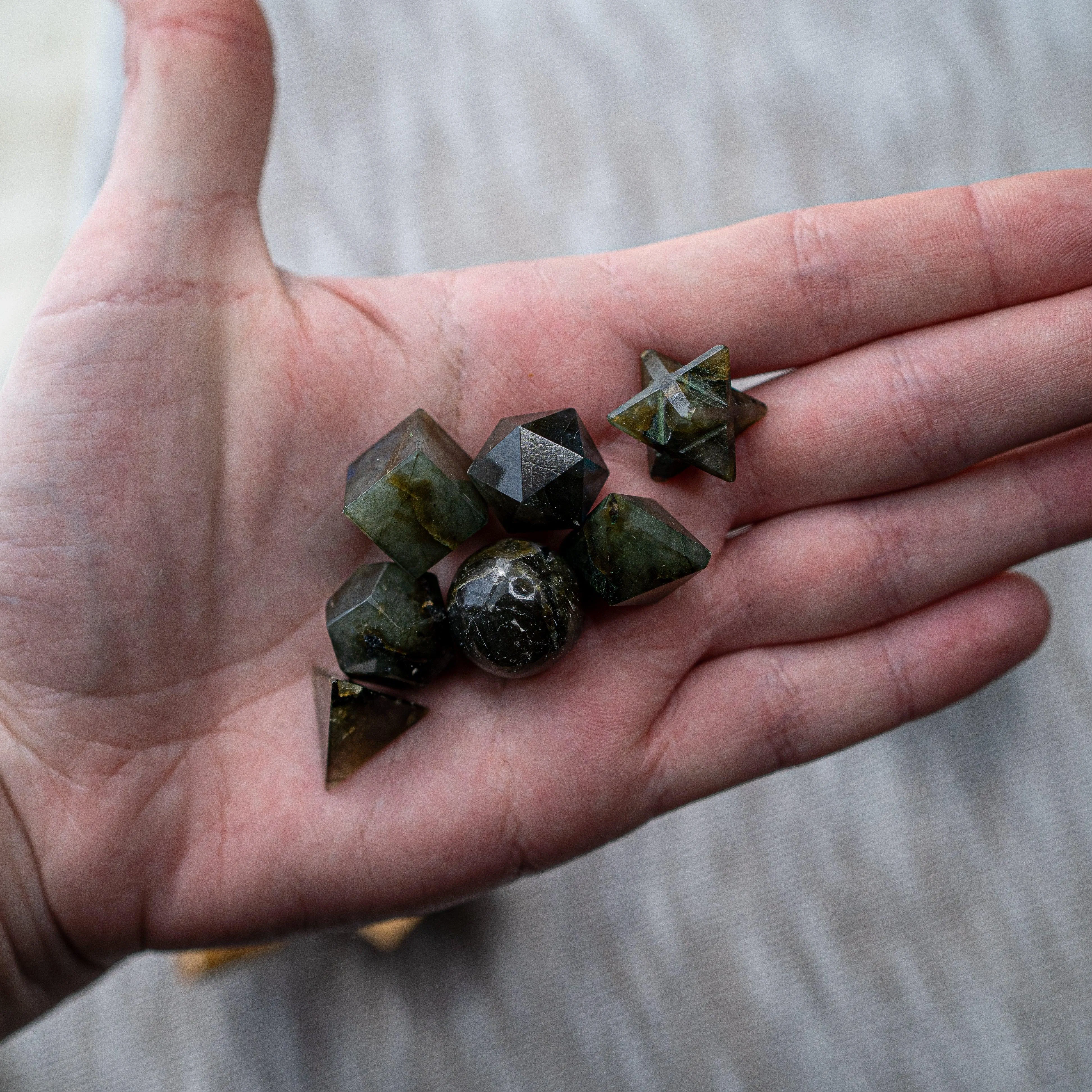 Labradorite Sacred 7 Geometry Set ~ Platonic Solids ~ Great for Crystal Grids