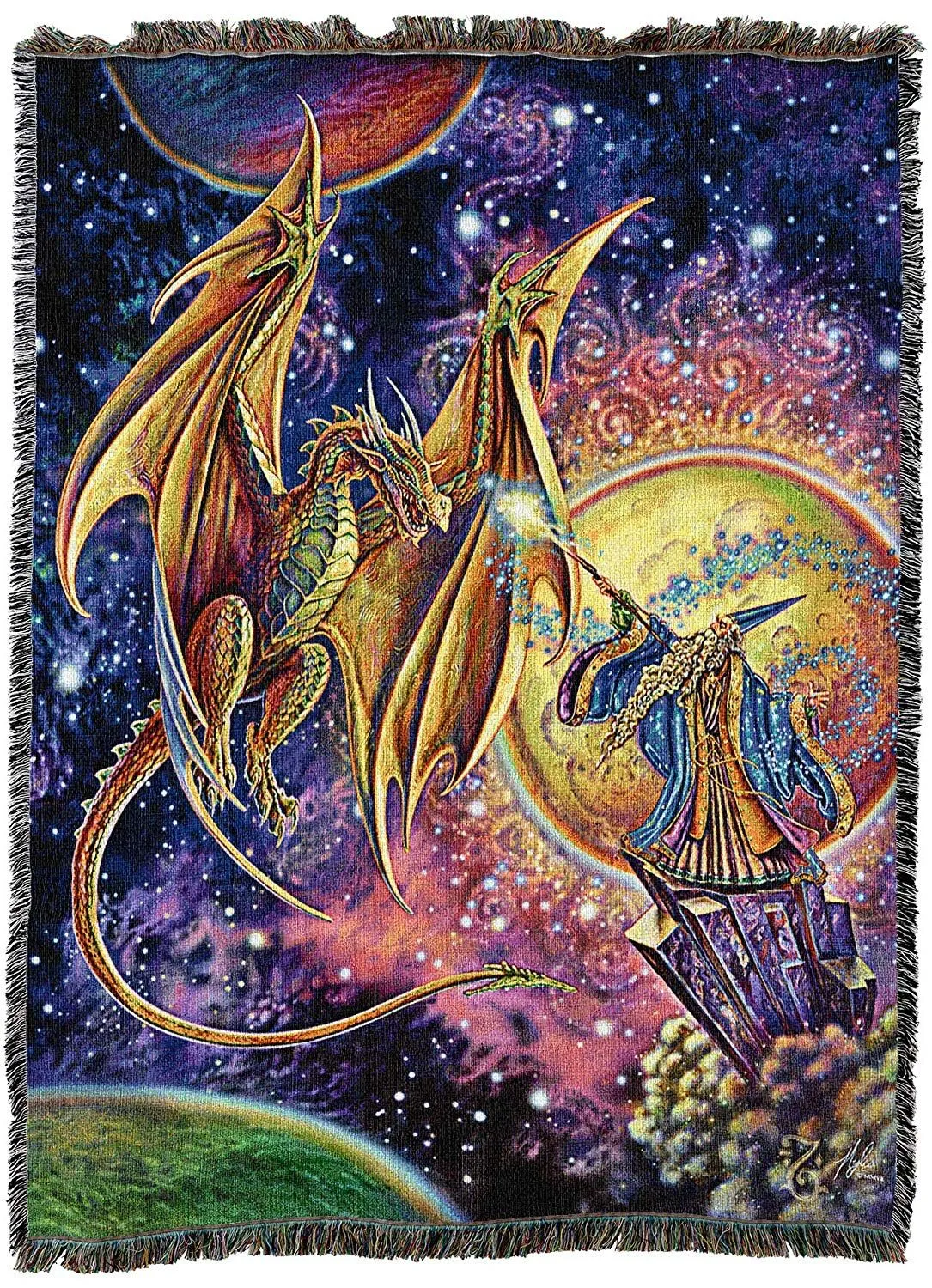 Magic Dragon & Wizard Tapestry Blanket