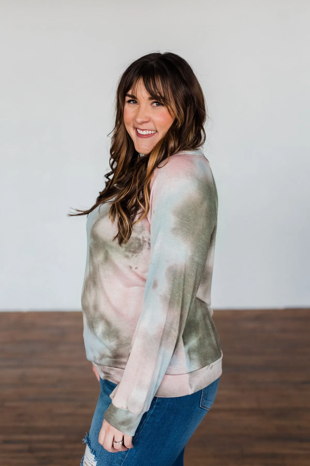 Make Your Dreams Happen Tie Dye Top- Olive, Pink, & Blue