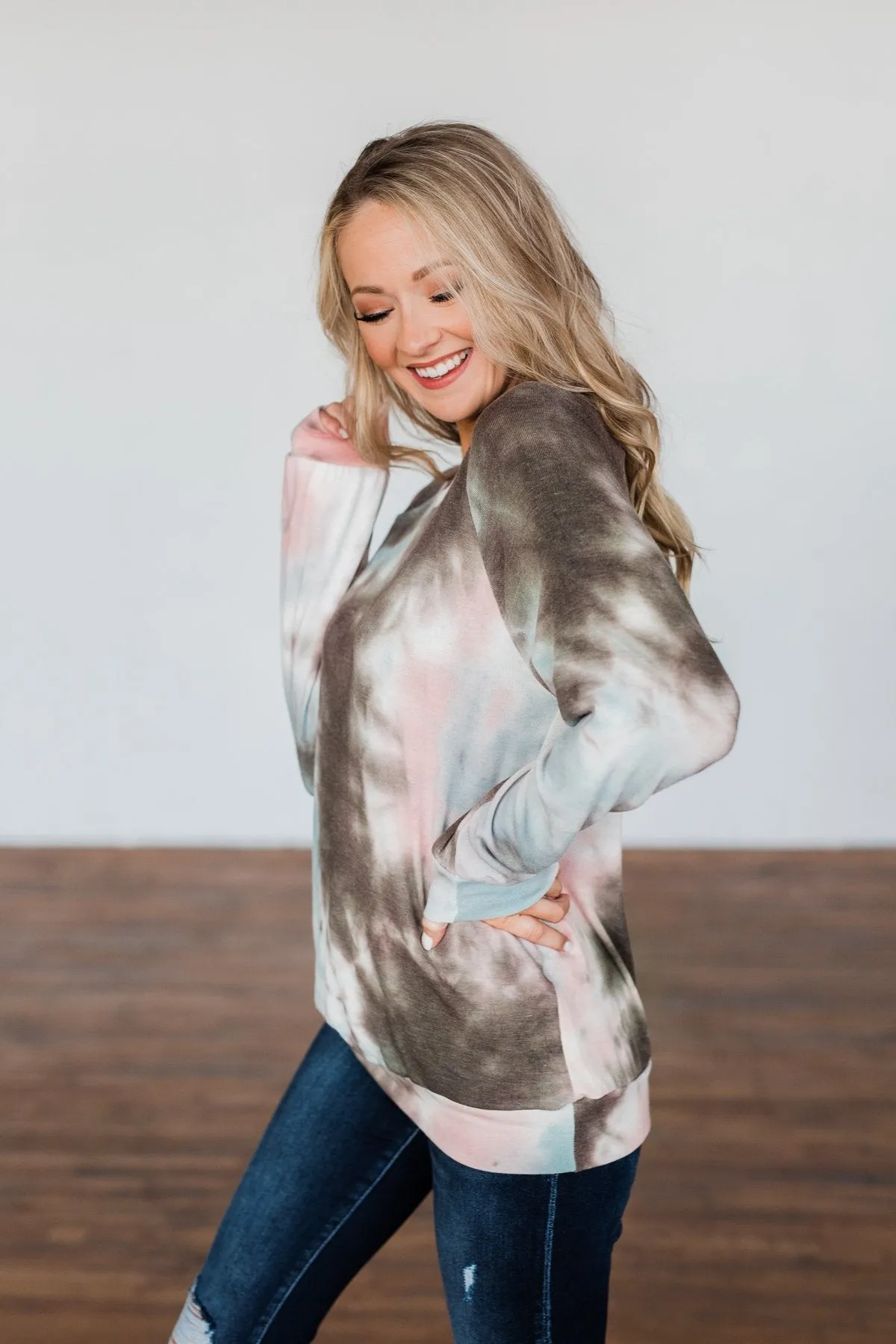 Make Your Dreams Happen Tie Dye Top- Olive, Pink, & Blue