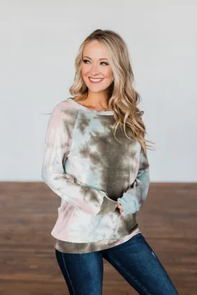 Make Your Dreams Happen Tie Dye Top- Olive, Pink, & Blue