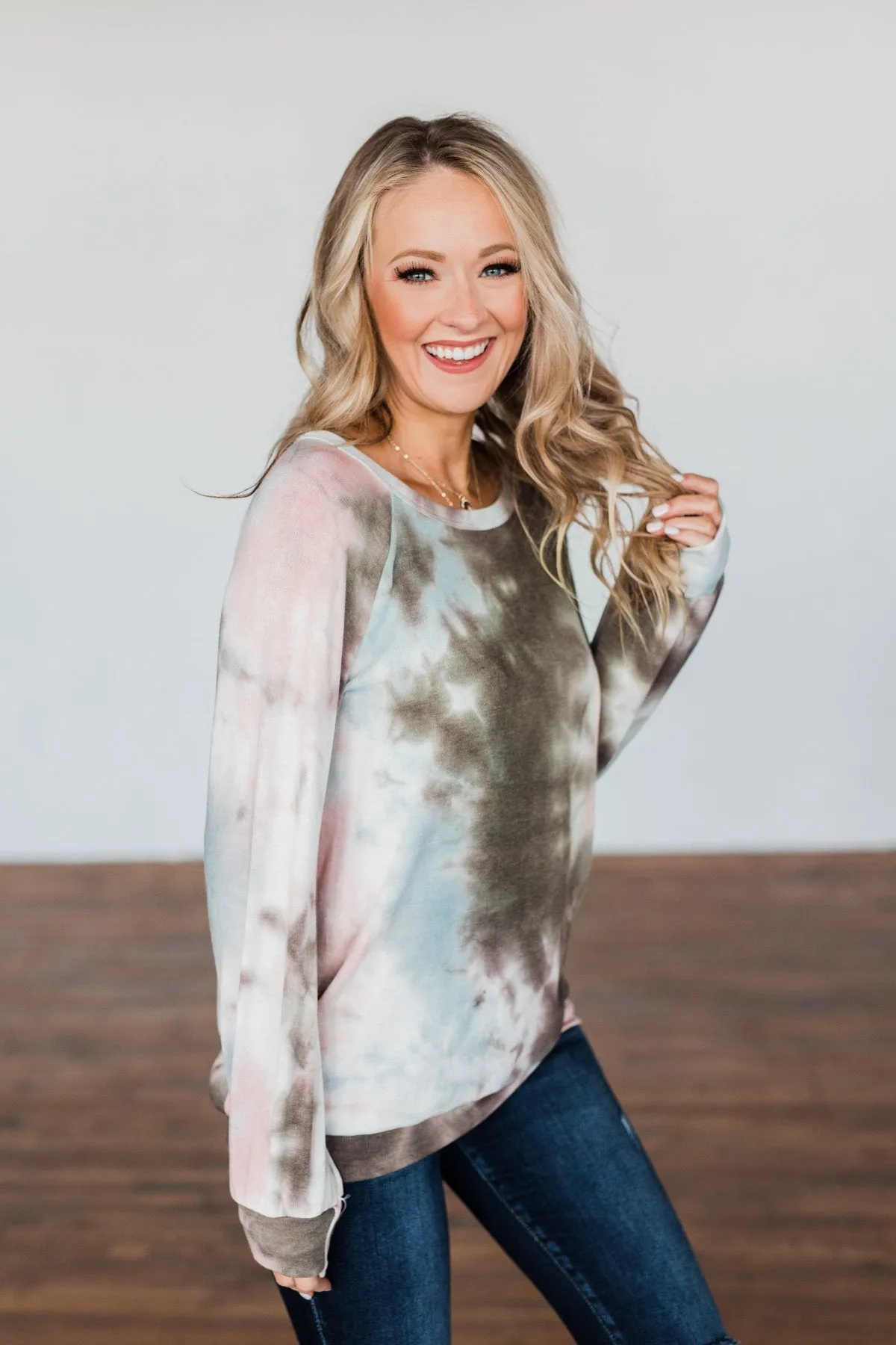 Make Your Dreams Happen Tie Dye Top- Olive, Pink, & Blue