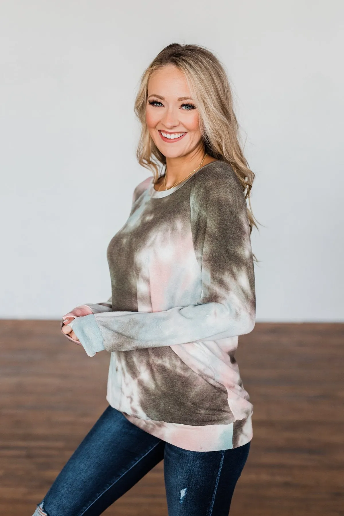 Make Your Dreams Happen Tie Dye Top- Olive, Pink, & Blue