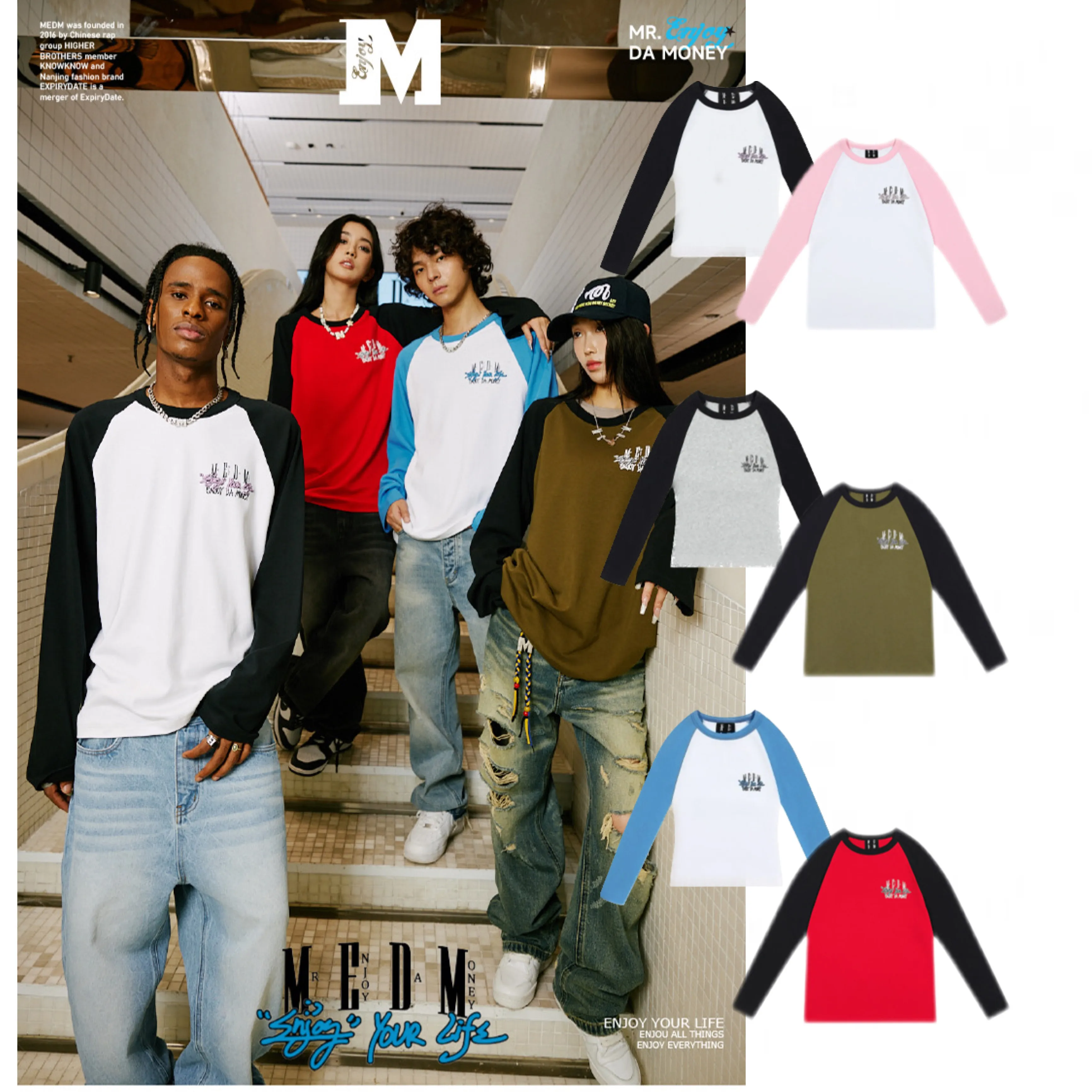 MR. ENJOY DA MONEY  |Unisex Street Style Long Sleeves Plain Oversized Logo Tops