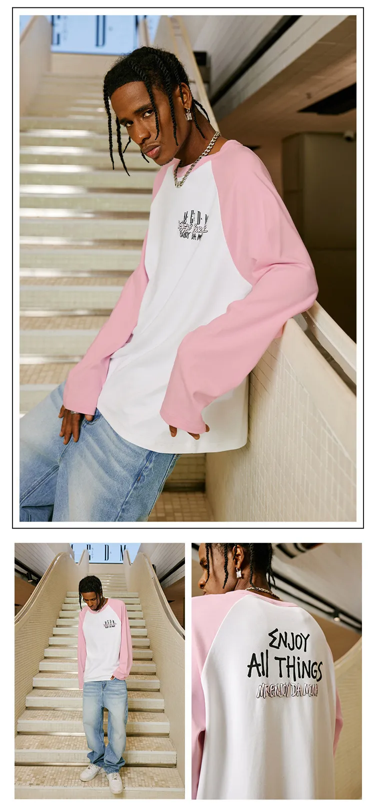 MR. ENJOY DA MONEY  |Unisex Street Style Long Sleeves Plain Oversized Logo Tops