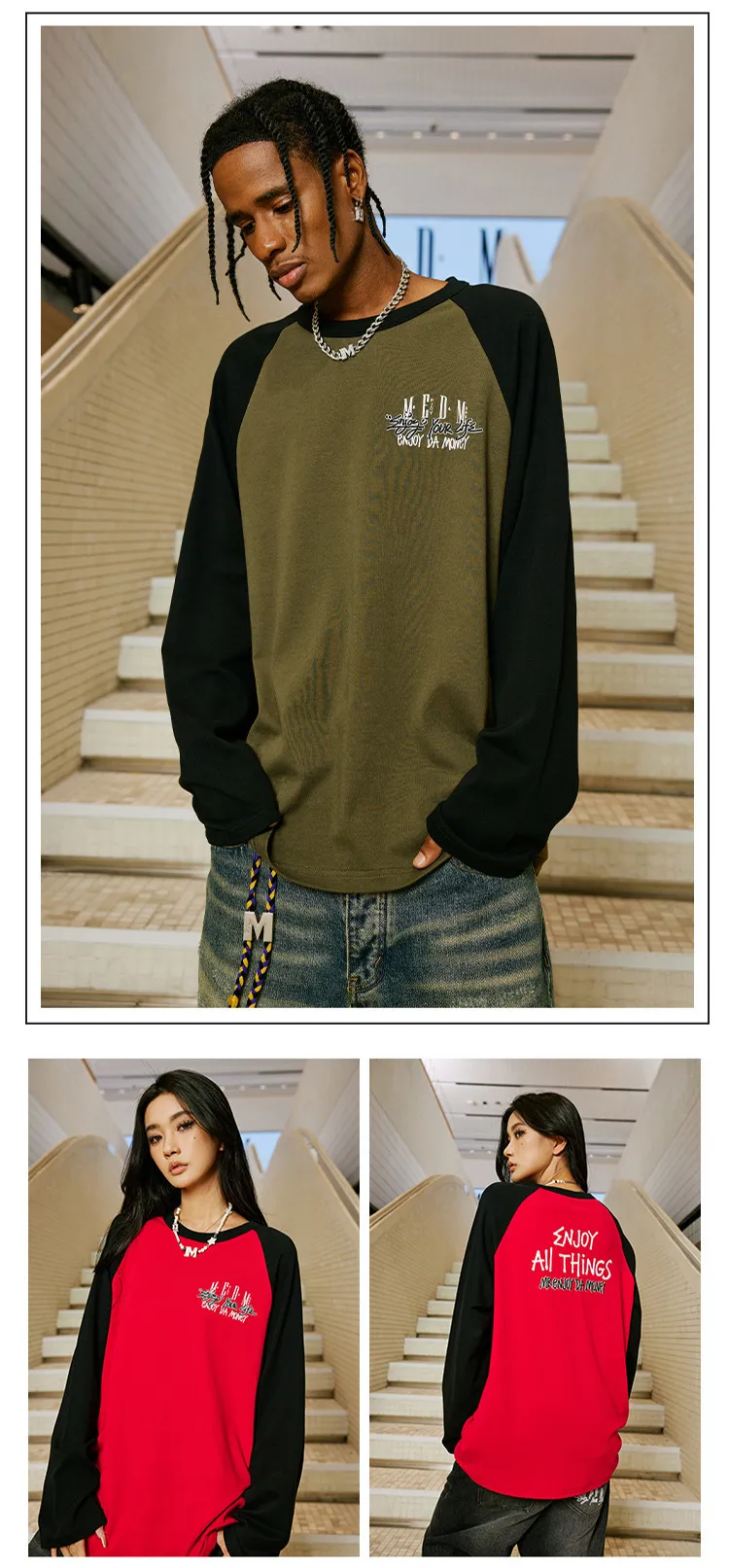 MR. ENJOY DA MONEY  |Unisex Street Style Long Sleeves Plain Oversized Logo Tops