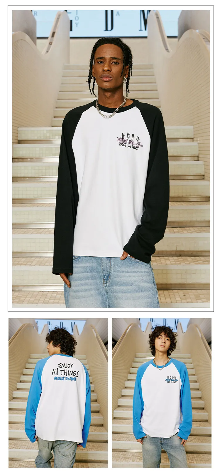 MR. ENJOY DA MONEY  |Unisex Street Style Long Sleeves Plain Oversized Logo Tops