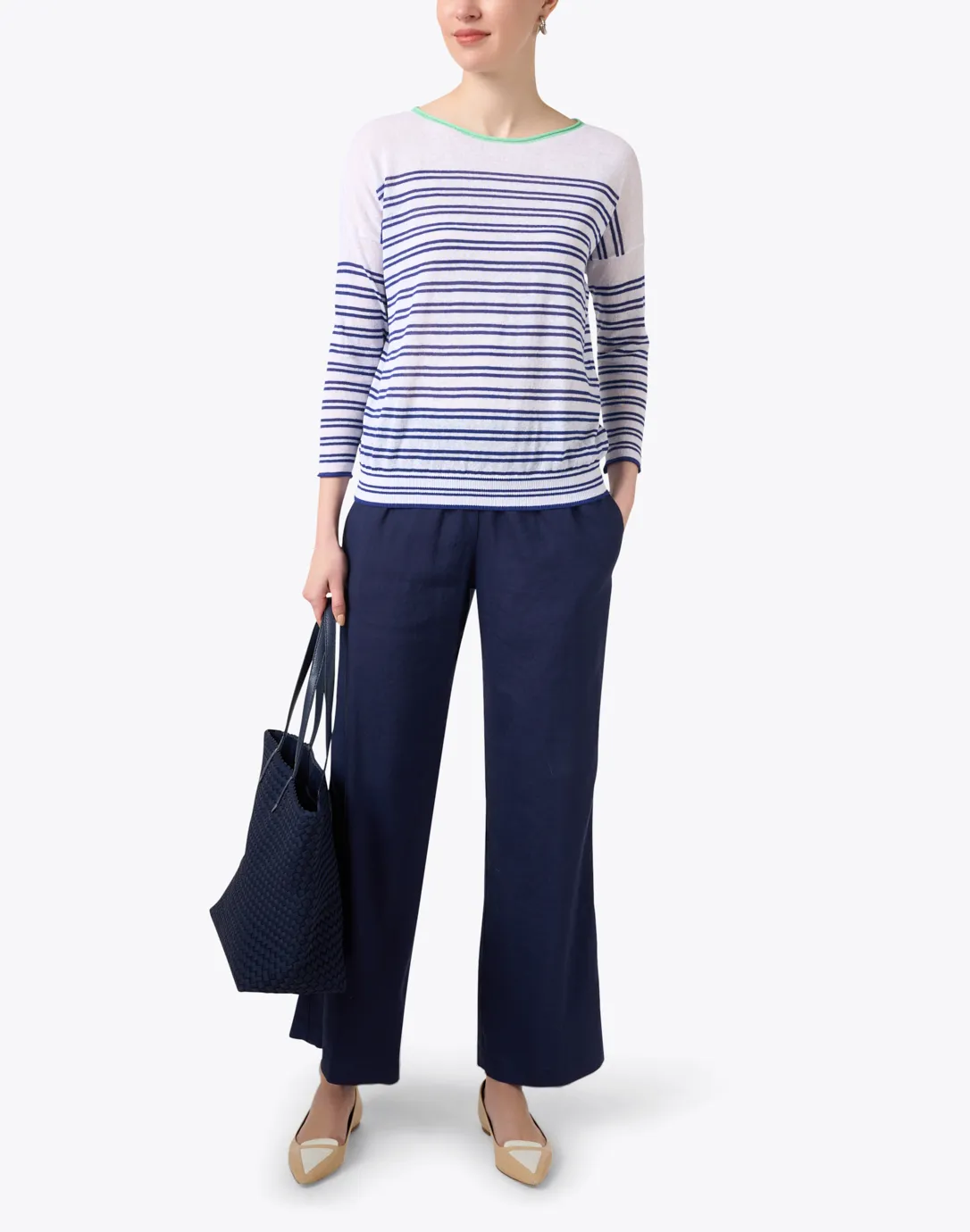 Navy Linen Blend Pant