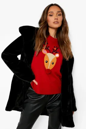 Pom Pom Reindeer Christmas Sweater