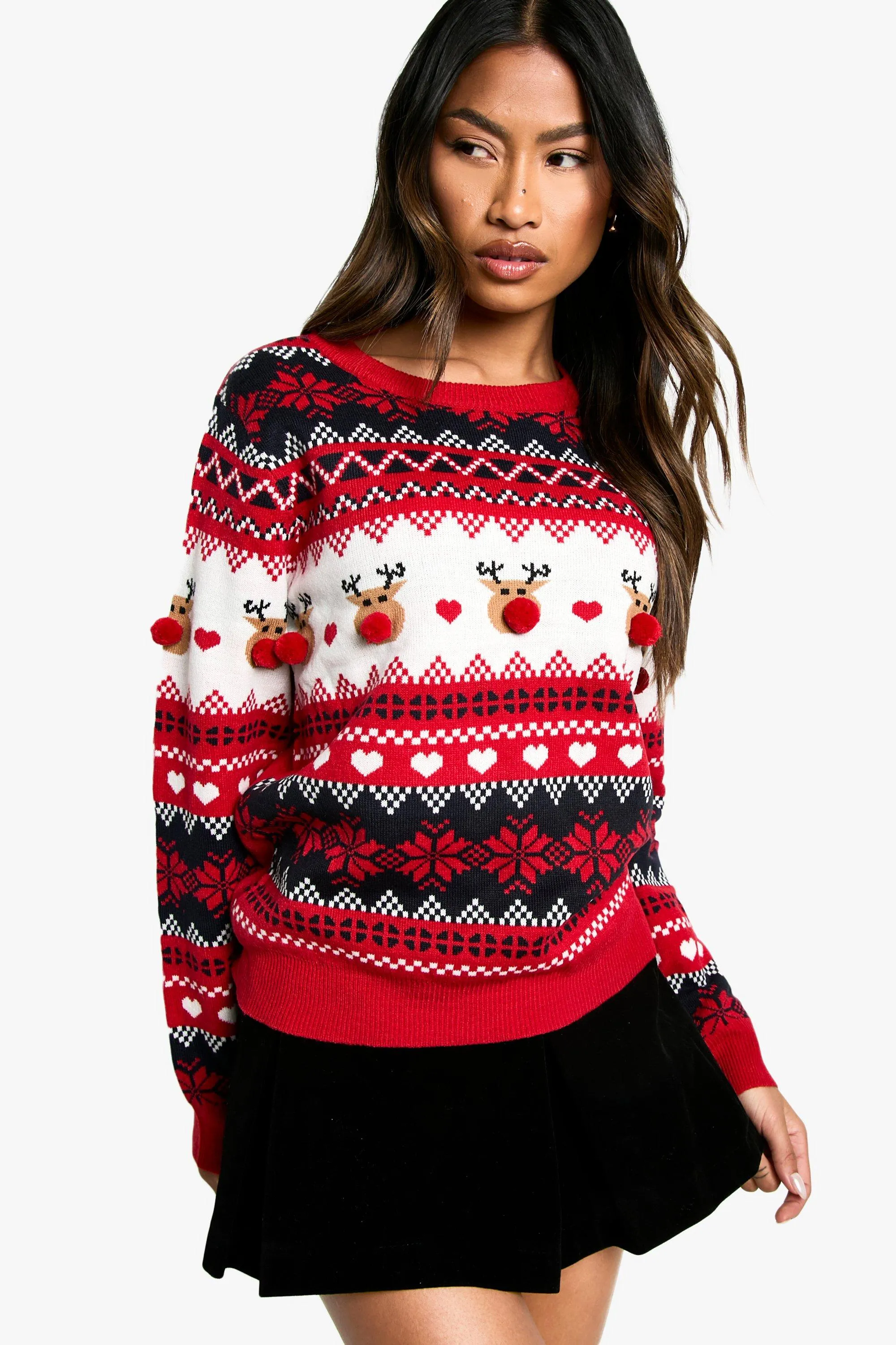 Pom Pom Reindeer Fairisle Christmas Sweater