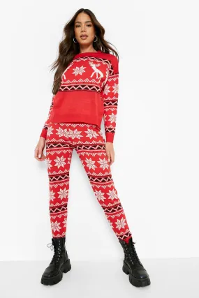 Reindeer Christmas Sweater Knitted Two-Piece