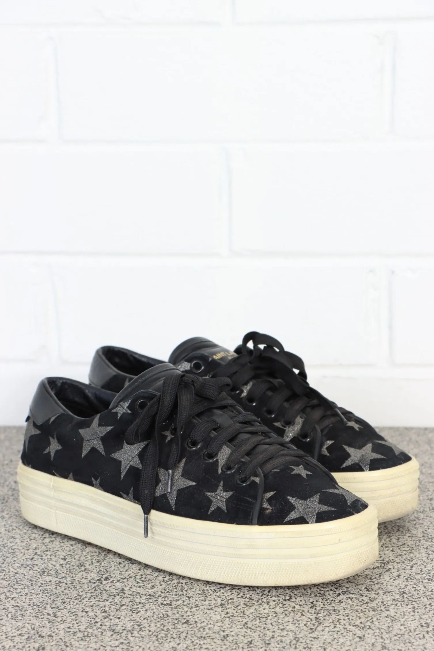 SAINT LAURENT Glitter Stars 'Court Classic' Black Suede Platform Sneakers (38.5)